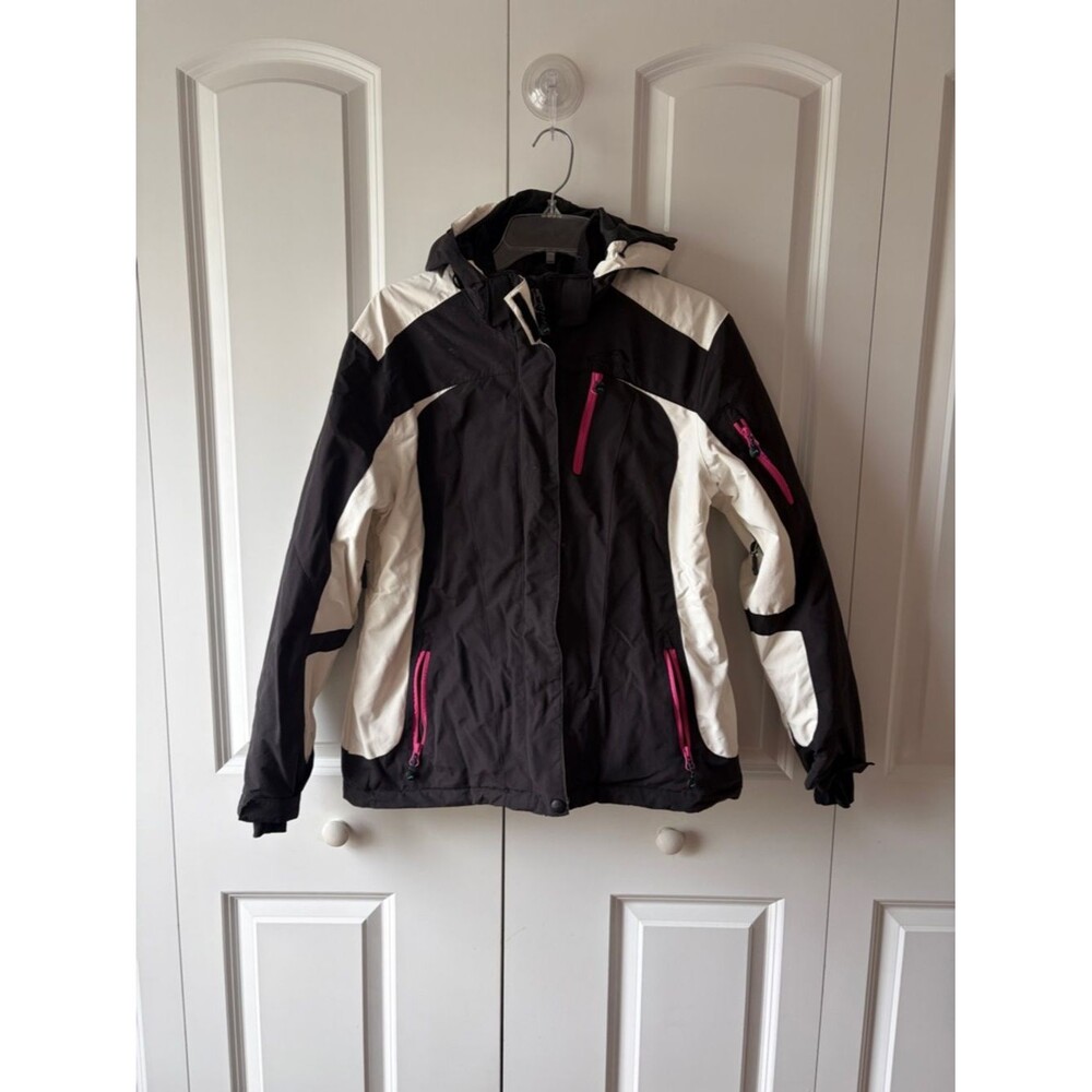 Polar Edge Black and White Ski Jacket with Pink Zipper Accents Size Medium